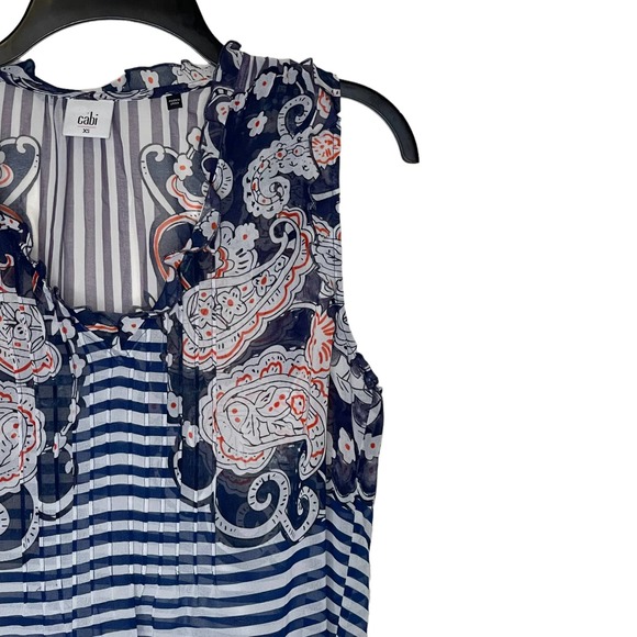 Cabi Floral Paisley Striped Peplum Sheer Blouse Ruffled Trim V-Neck Top XS Women - Picture 5 of 8